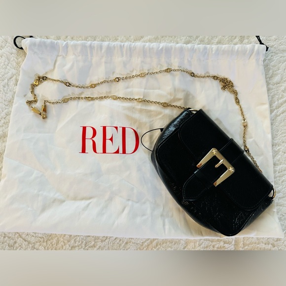 RED Valentino Black Patent leather Mini Shoulder Bag with golden chain - Picture 3 of 11